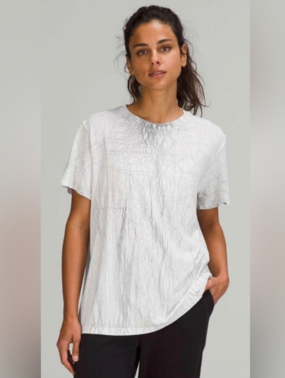 Lululemon All Yours Short Sleeve T-Shirt Vitasea Thread Dye White Black Size 4